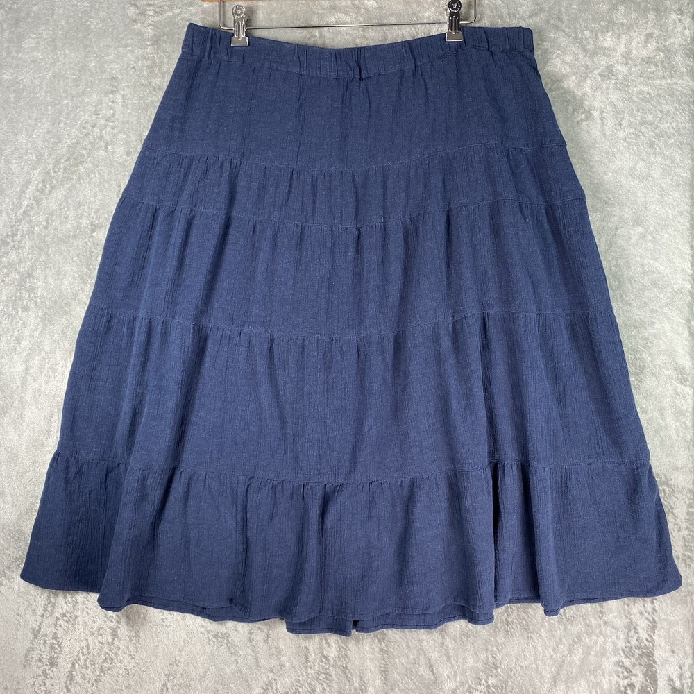 J Jill Skirt Womens Sz XL Petite Navy Blue Gauze Tiered Maxi Elastic Waist Flowy